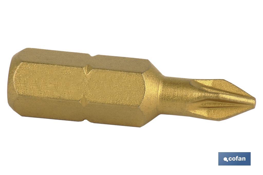 Puntas titanio Pozidrive de atornillar en 1/4\" | Con huellas desde PZ 1, PZ 2 y PZ 3 | Versiones de 25 y 50 mm de longitud