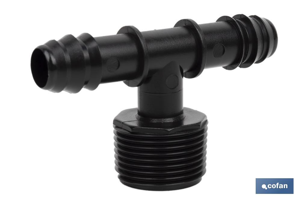 Conector T con doble empalme y rosca 3/4\"\" | Accesorio de riego imprescindible para cualquier instalación de riego por go